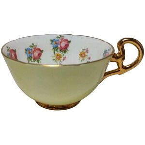 Vintage Royal Grafton Teacup‎ Bone China Yellow with Roses Inside and Gold Trim